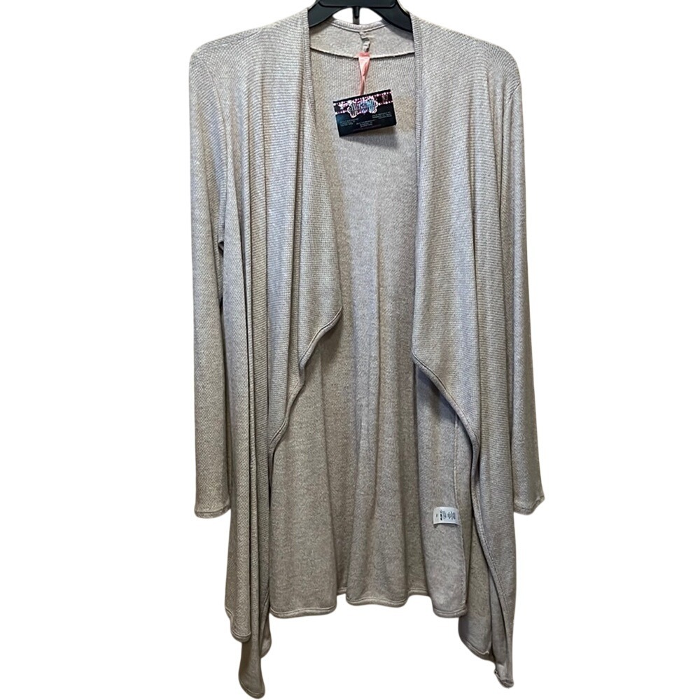 Honeyme Curvy Could Use‎ A Latte Cardigan Mocha Waffle Knit Open Front 2X